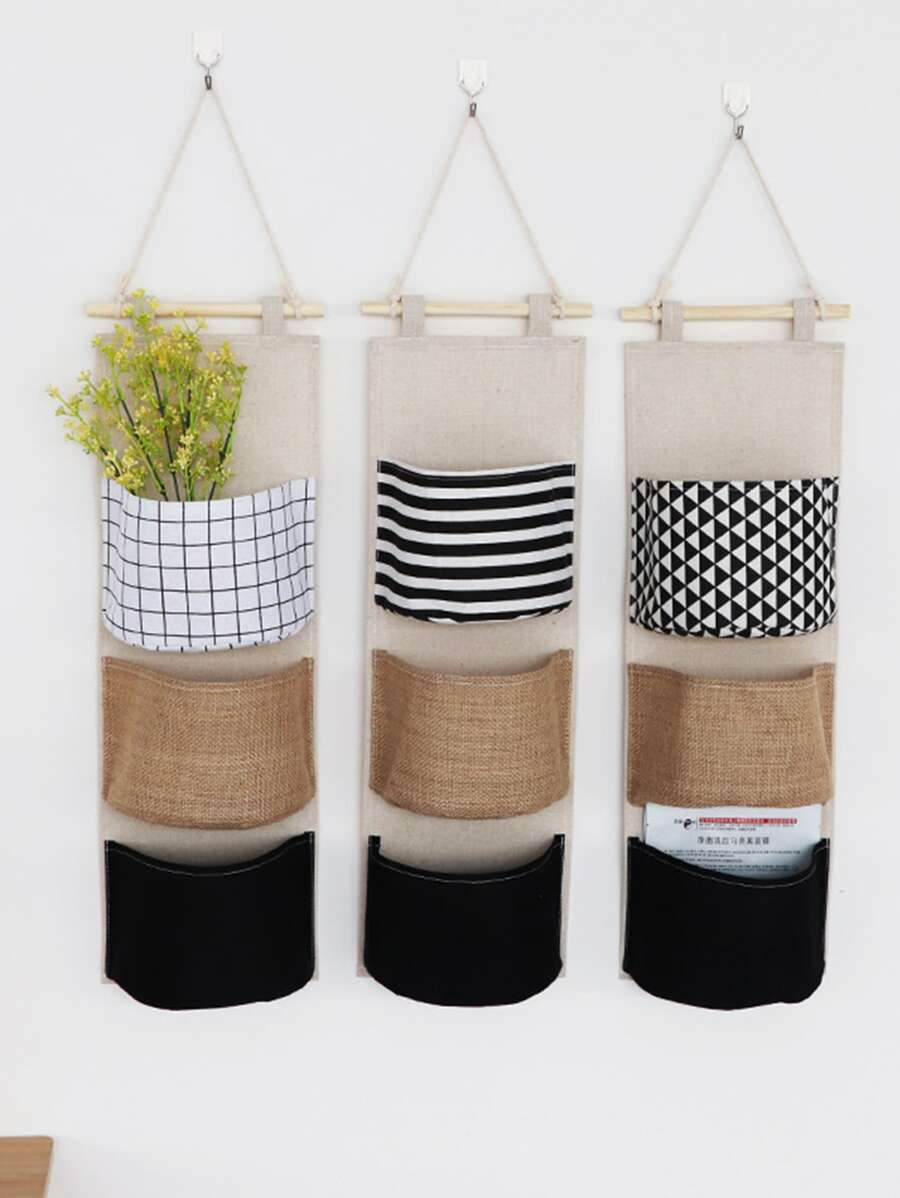 1pc Hanging Random Storage Bag, 3 Grid Hanging Organizer For Home Storage - Multicolor - View 1