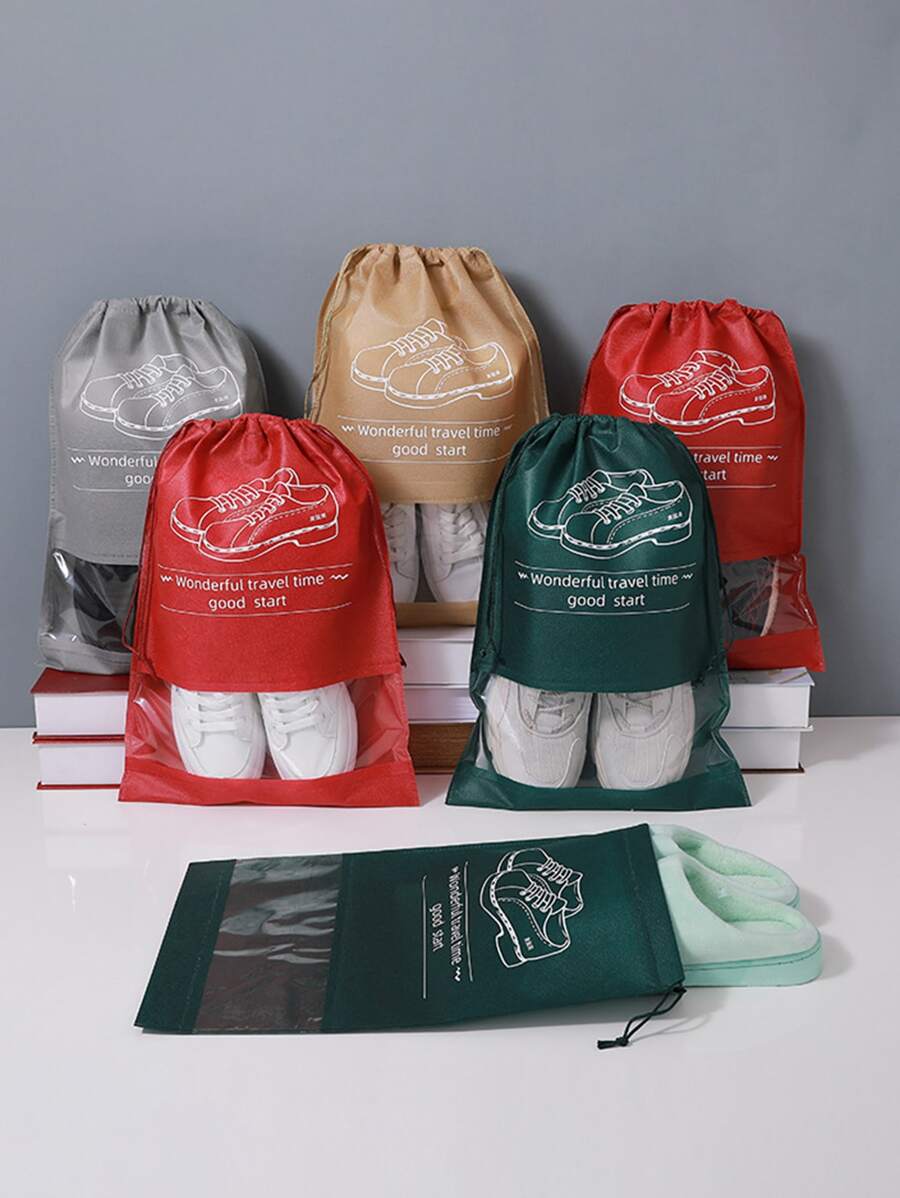 4入組標語圖案隨機色鞋子收納包 - 彩色 - 查看 1