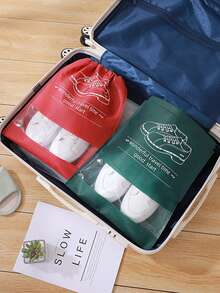 4入組標語圖案隨機色鞋子收納包 - 彩色 - 查看 3