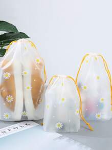 15pcs Daisy Print Drawstring Storage Bag, Portable Shoes Storage Bag For Outdoor - Clear - View 1