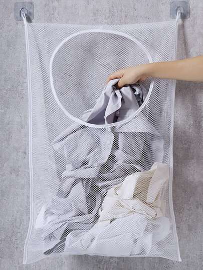 1pc/2pcs Mesh Sturdy Laundry Hanging Bag, Foldable Washing Basket, Dirty Clothes Storage Organizer, Large Capacity Breathable Hamper For Bedroom Bathroom Kitchen, Portable Laundry Container