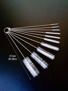 10pcs/set Stainless Steel Soft Hair Suction Glass Tube Cleaner Brushes, Nylon Bottle Fish Tank Pipe Brush, Household Cleaning Tools - White - View 2