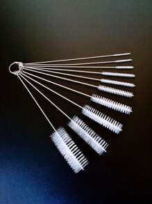 10pcs/set Stainless Steel Soft Hair Suction Glass Tube Cleaner Brushes, Nylon Bottle Fish Tank Pipe Brush, Household Cleaning Tools - White - View 3