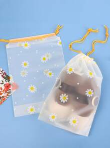 15pcs Daisy Print Drawstring Storage Bag, Portable Shoes Storage Bag For Outdoor - Clear - View 5
