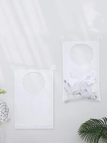1pc/2pcs Mesh Sturdy Laundry Hanging Bag, Washing Basket, Dirty Clothes Basket - White - View 5