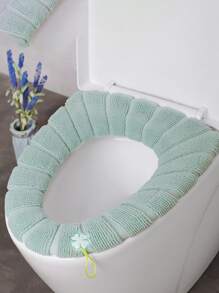 1pc Random Color Warm Toilet Seat Cushion Cover, Embroidered Design Polyester Toilet Seat Pad With Handle - Multicolor - View 1