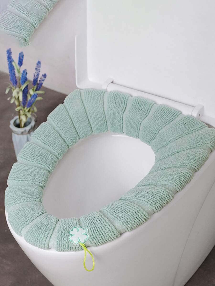 1pc Random Color Warm Toilet Seat Cushion Cover, Embroidered Design Polyester Toilet Seat Pad With Handle - Multicolor - View 1