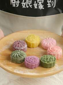 6pcs DIY Snowy Moon Cake Mold, Circular Hand-Pressing Type Back To School
