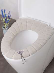 1pc Random Color Warm Toilet Seat Cushion Cover, Embroidered Design Polyester Toilet Seat Pad With Handle - Multicolor - View 4