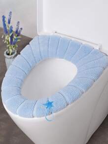 1pc Random Color Warm Toilet Seat Cushion Cover, Embroidered Design Polyester Toilet Seat Pad With Handle - Multicolor - View 5