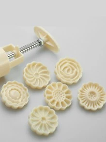 6pcs DIY Snowy Moon Cake Mold, Circular Hand-Pressing Type Back To School