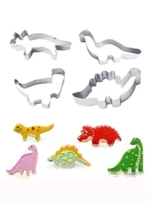 4 piezas Set molde de galleta en forma de dinosaurio - Plateado - Ver 1