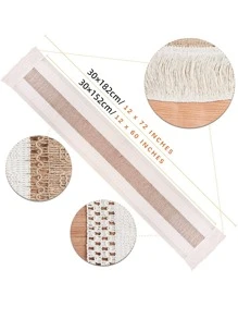 1入組雙色流蘇裝飾桌子波西米亞亞克力流蘇邊長方桌布 - 杏色 - 查看 3