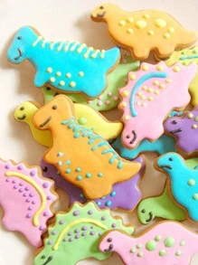 4 piezas Set molde de galleta en forma de dinosaurio - Plateado - Ver 4