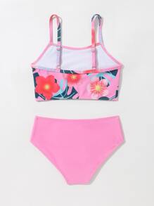 Young Girl Tropical Print Bikini Set Summer Beach - Multicolor - View 2