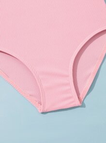 Toddler Girls Ruffle Trim One Piece Swimsuit With Headband - Baby Pink - View 3