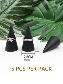 5pcs Wooden Ring Display Rack, Black Cone Ring Holder For Jewelry Storage Valentine Day Back To School - Black - View 2