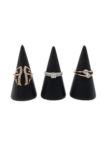 5pcs Wooden Ring Display Rack, Black Cone Ring Holder For Jewelry Storage Valentine Day Back To School - Black - View 3