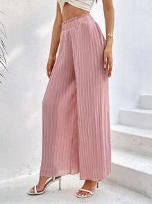 SHEIN VCAY Quần nữ viền lá sen Xếp li màu trơn Giải trí - Bụi hồng - Xem 6