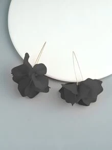 Flower Decor Stud Earrings - Black - View 1