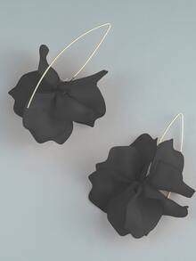 Flower Decor Stud Earrings - Black - View 2