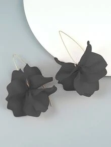 Flower Decor Stud Earrings - Black - View 4
