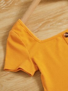 SHEIN Teen Girls Ruffle Hem Tee & Floral Print Flare Leg Trousers - Multicolor - View 4