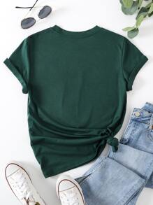 SHEIN LUNE Áo thun nữ Hoa Thiên hà Giải trí - Màu xanh lá cây đậm - Xem 2