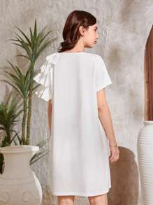 SHEIN Chicas adolescentes Vestido ribete con fruncido - Blanco - Ver 2