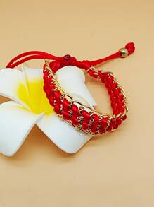 雙色編織手鏈 - 紅色 - 查看 2