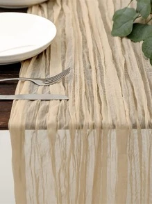 1pc Solid Color Table Runner, Polyester Ruched Detail Kitchen Table Runner For Wedding Party