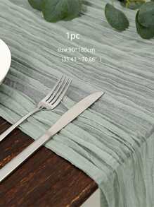 1pc Solid Color Table Runner, Polyester Ruched Detail Kitchen Table Runner For Wedding Party
