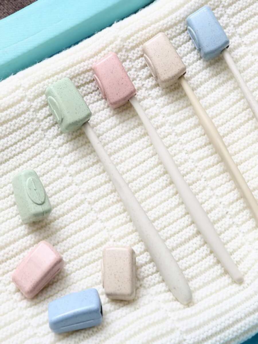 4pcs Random Color Portable Toothbrush Cover, Small Plastic Toothbrush Head Cap For Outdoor Travel Home Bathroom Decor - Multicolor - View 1
