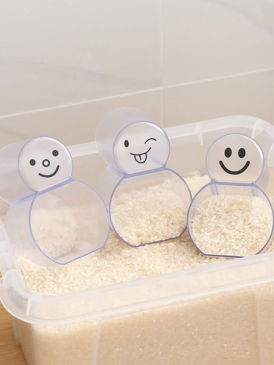 1入組隨機米勺帶刻度卡通創意多功能2合1米量杯適用於廚房