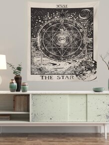 Tapiz con estampado de tarot, bandera para habitación, decoración de habitación, tapiz, decoración de pared - Blanco y Negro - Ver 2