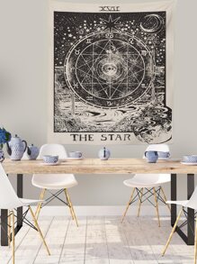 Tapiz con estampado de tarot, bandera para habitación, decoración de habitación, tapiz, decoración de pared - Blanco y Negro - Ver 3