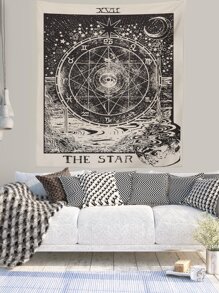 Tapiz con estampado de tarot, bandera para habitación, decoración de habitación, tapiz, decoración de pared - Blanco y Negro - Ver 4