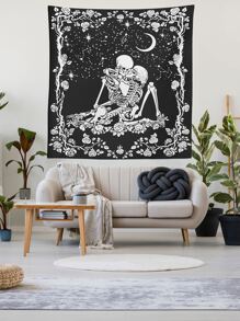 Skull Print Tapestry ,Room Decor, Home Decor, Room Stuffs ,Wall Arts, Flags For Room - Black and White - View 3