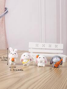 4 件兔子形艺术装饰，卡通可爱迷你装饰工艺品，适合家居装饰，生日复活节最佳礼物