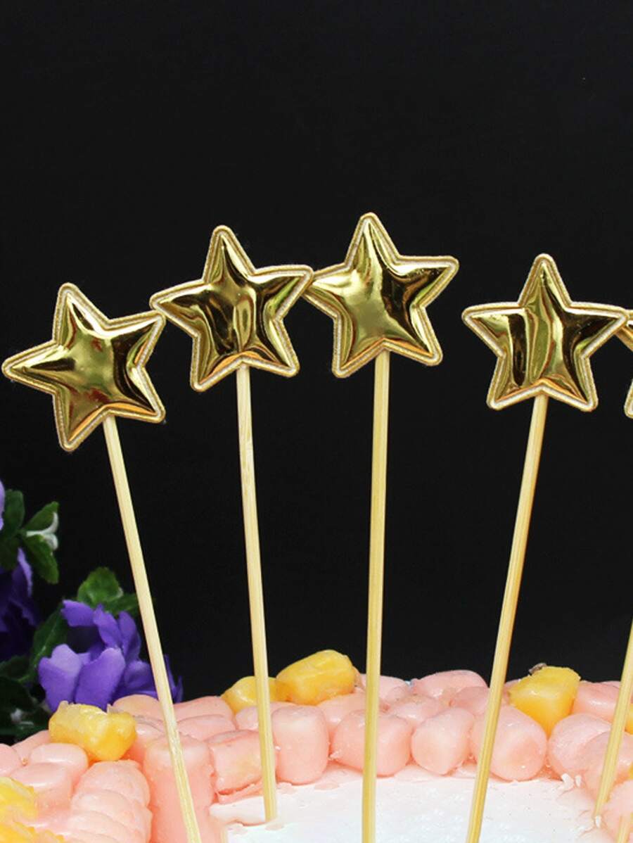 20 piezas Surtido colorido de decoraciones para tarta: coronas, estrellas, corazones y "Feliz cumpleaños" para fiestas, baby shower, bodas, Navidad, Ramadán, Eid Mubarak - Dorado - Ver 1