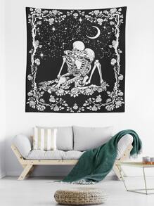 Skull Print Tapestry ,Room Decor, Home Decor, Room Stuffs ,Wall Arts, Flags For Room - Black and White - View 4
