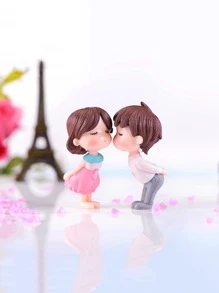 2pcs/Set Cartoon Couple Design Decorative Object, Mini Cute Art Decoration For Home Decor Best Gifts Birthday - Multicolor - View 1