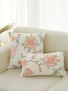 LCUHPCL 1 pièce Housse de coussin décoratif avec broderie florale, décoration pour le salon, la chambre à coucher, les fêtes, pour toutes les saisons - Multicolore - Voir 1