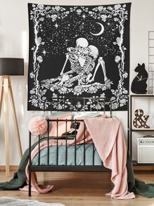 Skull Print Tapestry ,Room Decor, Home Decor, Room Stuffs ,Wall Arts, Flags For Room - Black and White - View 5