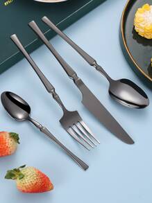 2pcs Stainless Steel Spoon & 1pc Fork & 1pc Knife - Black - View 1