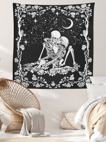 Skull Print Tapestry ,Room Decor, Home Decor, Room Stuffs ,Wall Arts, Flags For Room - Black and White - View 6