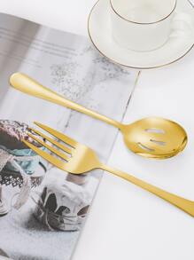 6pcs Stainless Steel Utensil Set For Buffet & Party Including Salad Serving Spoon, Fork, Soup Spoon, Skimmer, Butter Knife And Cake Shovel,Kitchen,Christmas Gift,School Supplies - Gold - View 4