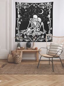 Skull Print Tapestry ,Room Decor, Home Decor, Room Stuffs ,Wall Arts, Flags For Room - Black and White - View 7