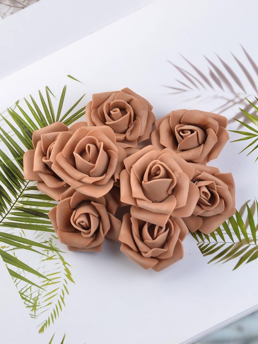 10入組人造玫瑰花頭 - 咖啡棕 - 查看 1