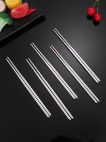 1對/4對不鏽鋼筷子，適用於家庭廚房和酒店 - 銀色 - 查看 4